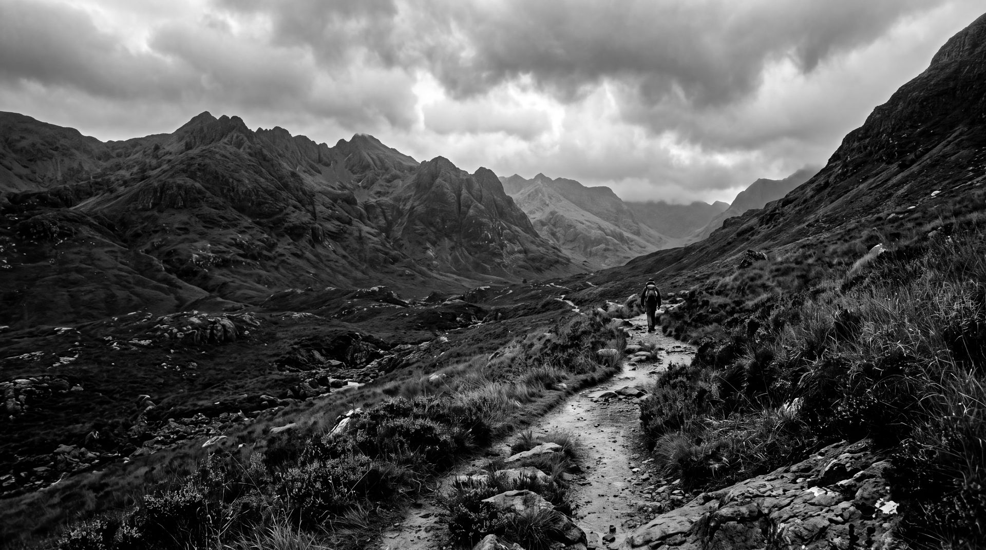 Landscape: a path through a mountain valley