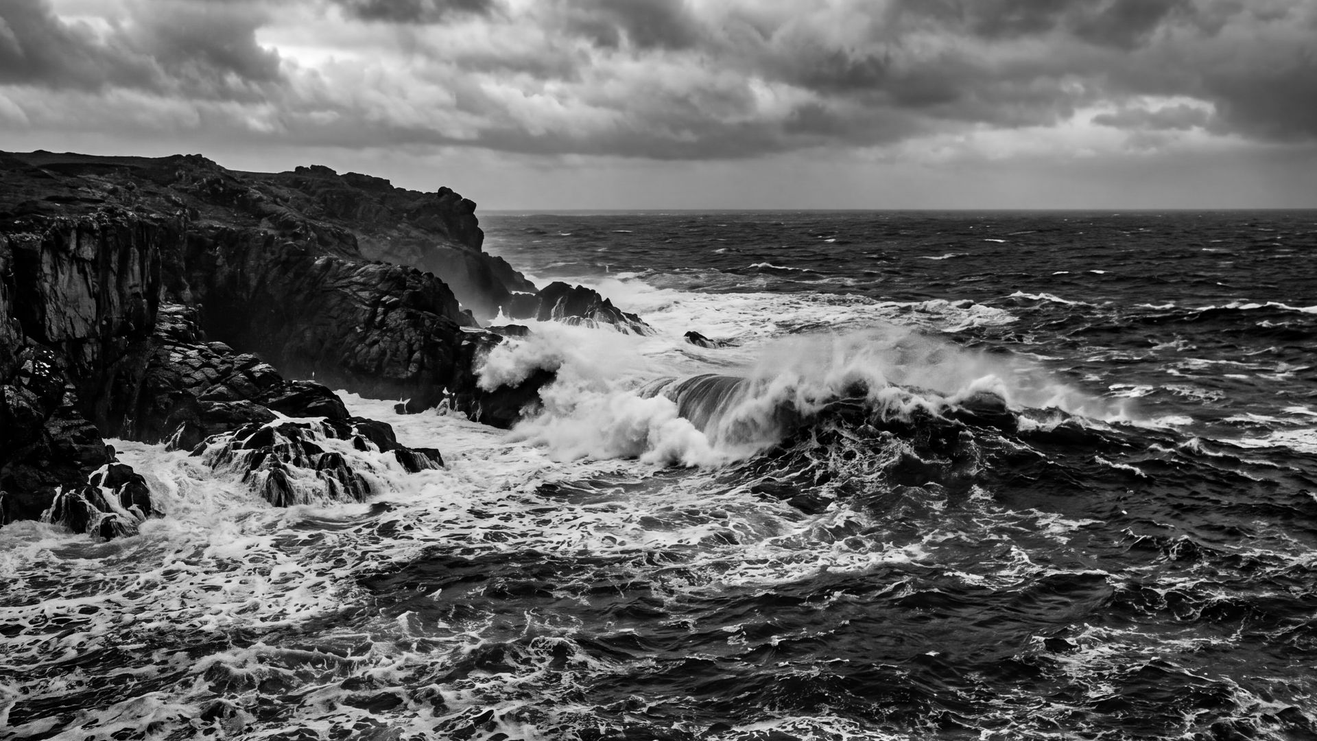 Landscape: storm surf against sea cliffs