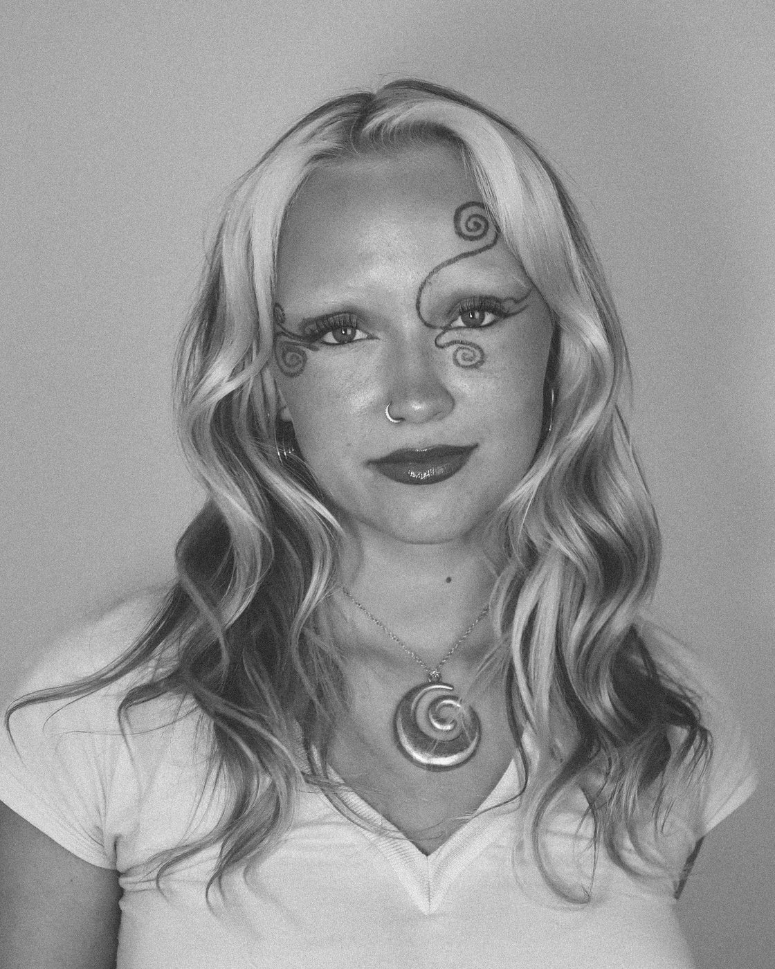 Black-and-white portrait of Emilia Larsson